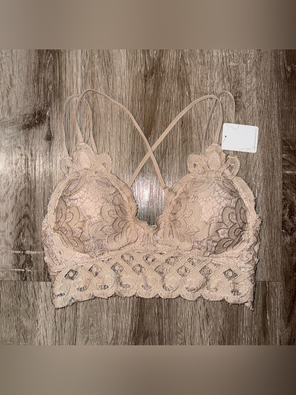 Lace Crochet Bralette Tan size Small
